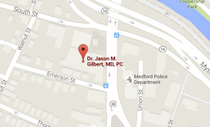 directions map to Jason M. Gilbert, MD 101 Main St. #208, Medford, MA
